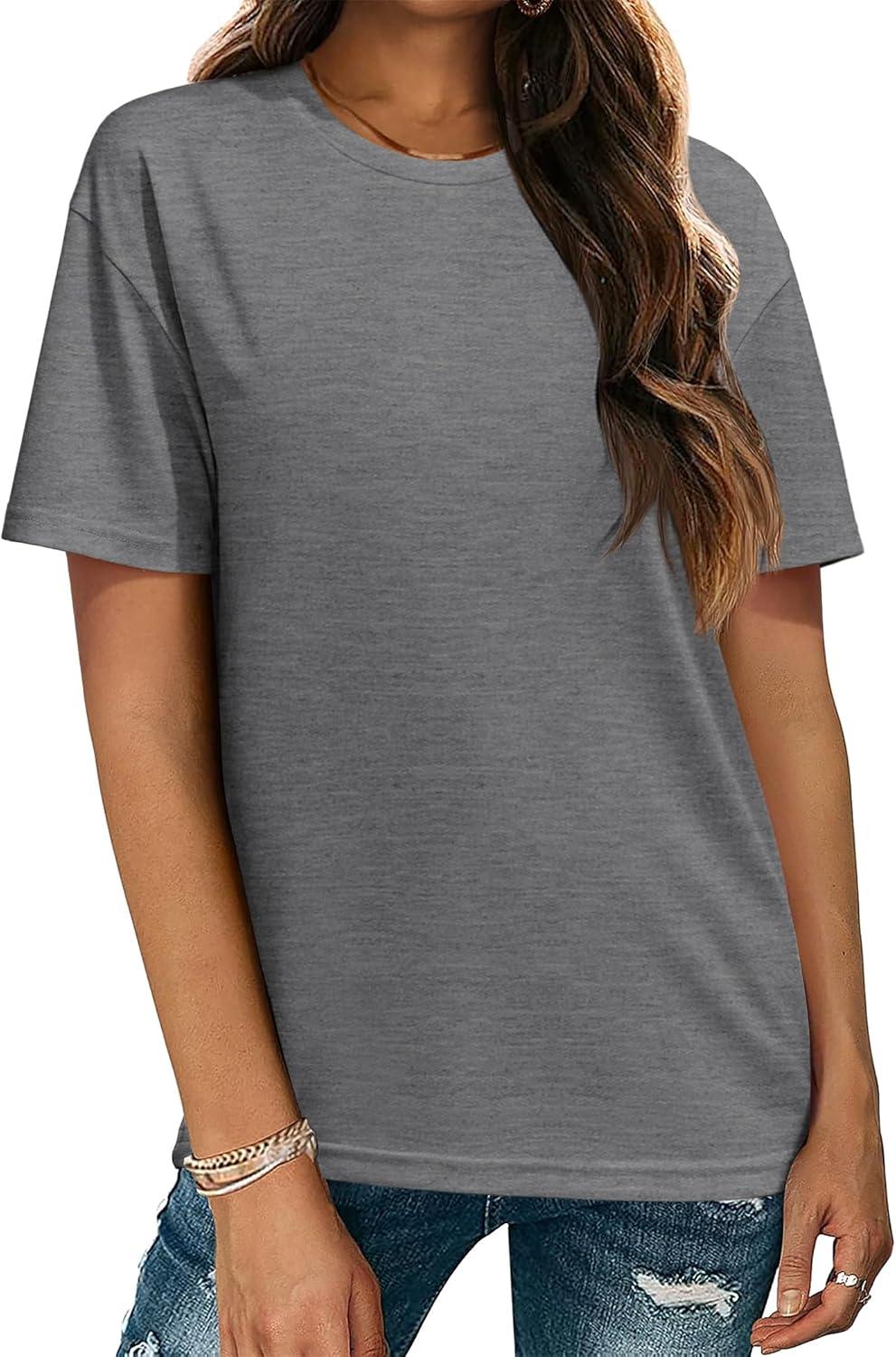 imageZeagoo Womens TShirts Short Sleeve Tops Summer Casual Blouse Crew Neck Basic Shirt 2 Pack Loose Fit TeeWhite dark Grey