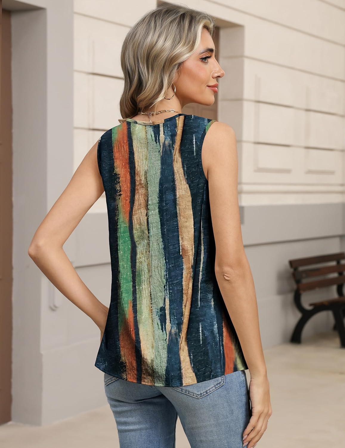 imageZeagoo Womens Tank Tops Pleated V Neck Business Casual Sleeveless Blouse Trendy Dressy Textured Summer Work ShirtsCx289 Striped