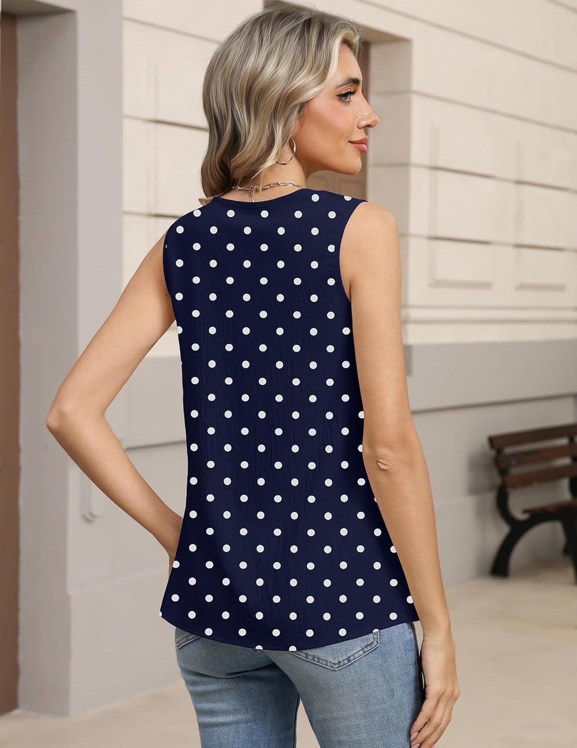 imageZeagoo Womens Tank Tops Pleated V Neck Business Casual Sleeveless Blouse Trendy Dressy Textured Summer Work ShirtsJh379 Polka Dots