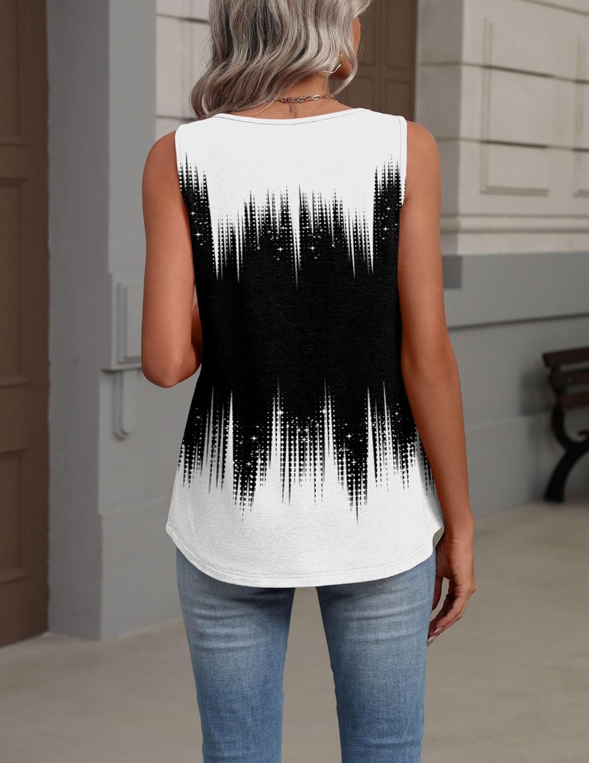 imageZeagoo Womens Tank Tops Summer Sleeveless Loose Fit Tops V Neck Pleated Shirts Basic Tees Dressy Casual Trendy ClothesJb204black and White