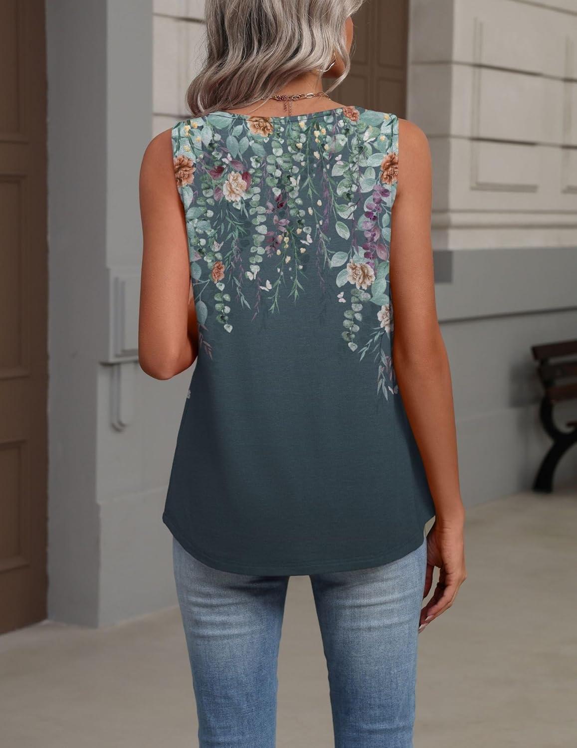 imageZeagoo Womens Tank Tops Summer Sleeveless Loose Fit Tops V Neck Pleated Shirts Basic Tees Dressy Casual Trendy ClothesWf71flower Print