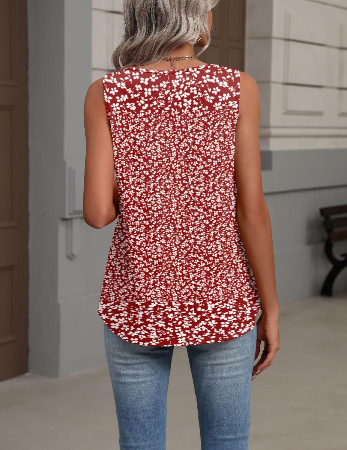 imageZeagoo Womens Tank Tops Summer Sleeveless Loose Fit Tops V Neck Pleated Shirts Basic Tees Dressy Casual Trendy ClothesXh555red Floral Fragments
