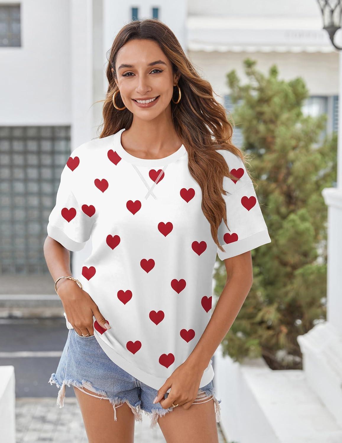 imageZeagoo Womens Tops Casual Oversized Short Sleeve Sweatshirt Summer Striped Shirt Crewneck Pullover Loose T Shirts Blouse01heart Floral