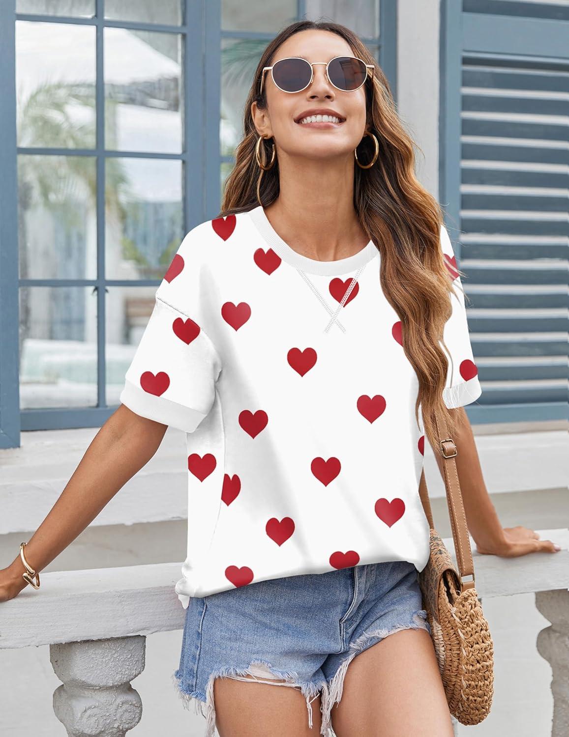 imageZeagoo Womens Tops Casual Oversized Short Sleeve Sweatshirt Summer Striped Shirt Crewneck Pullover Loose T Shirts Blouse01heart Floral