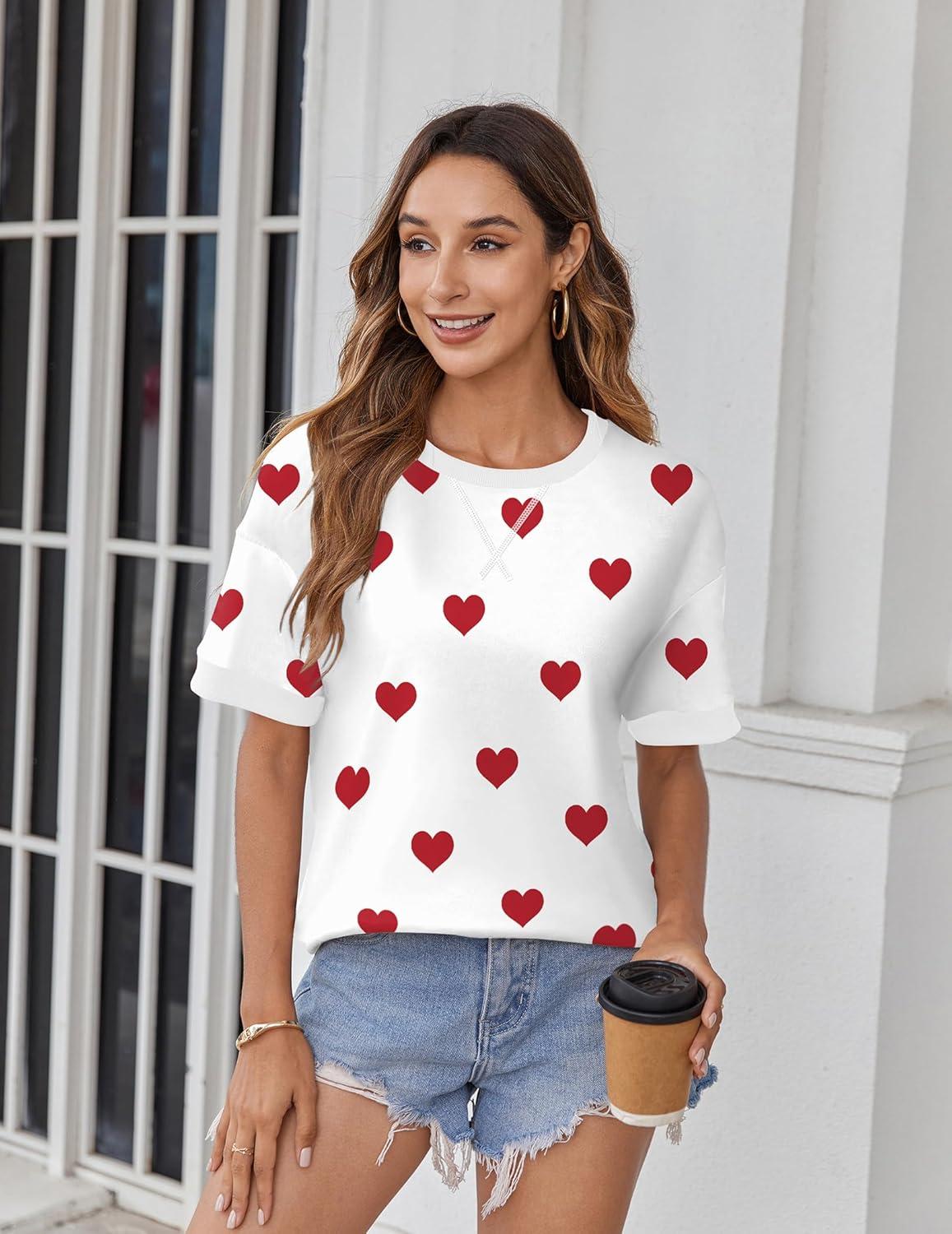 imageZeagoo Womens Tops Casual Oversized Short Sleeve Sweatshirt Summer Striped Shirt Crewneck Pullover Loose T Shirts Blouse01heart Floral
