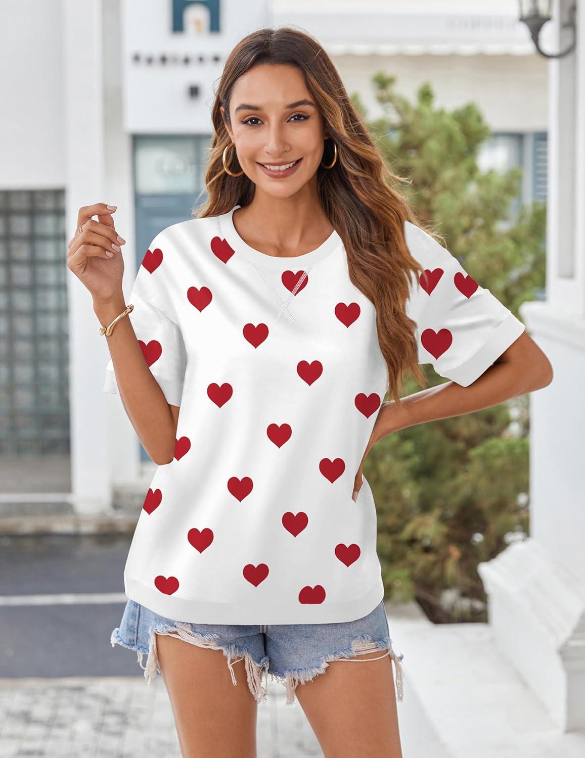 imageZeagoo Womens Tops Casual Oversized Short Sleeve Sweatshirt Summer Striped Shirt Crewneck Pullover Loose T Shirts Blouse01heart Floral