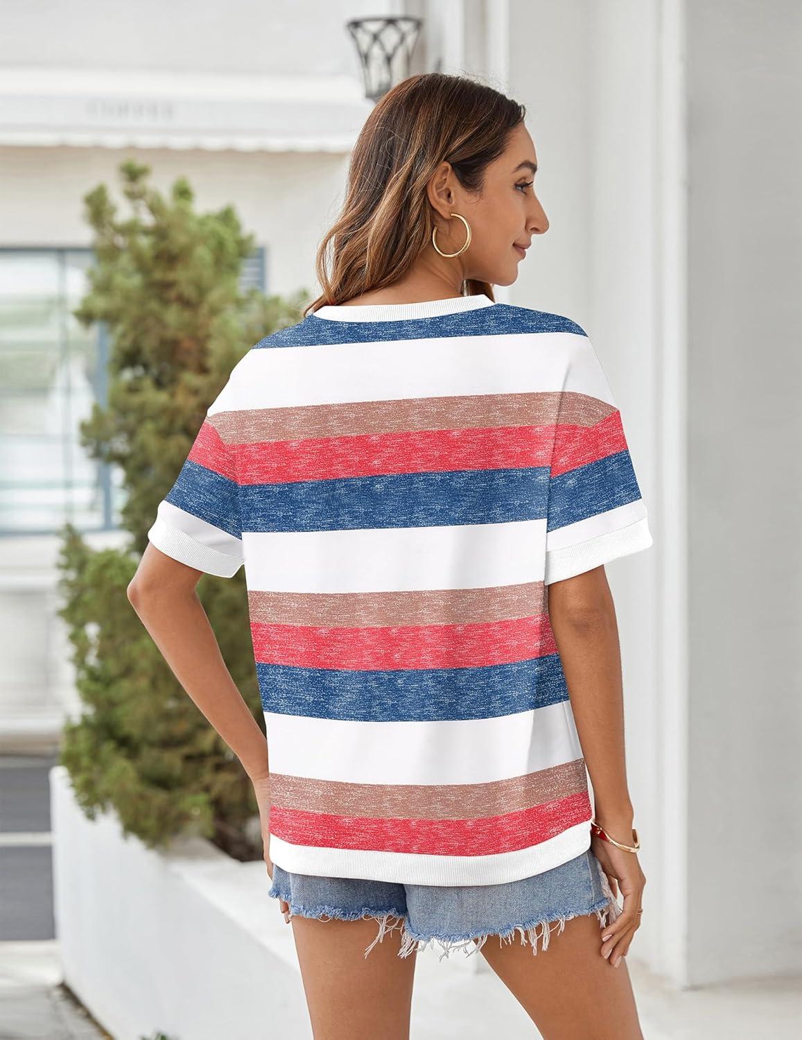 imageZeagoo Womens Tops Casual Oversized Short Sleeve Sweatshirt Summer Striped Shirt Crewneck Pullover Loose T Shirts BlouseColor Stripes 2