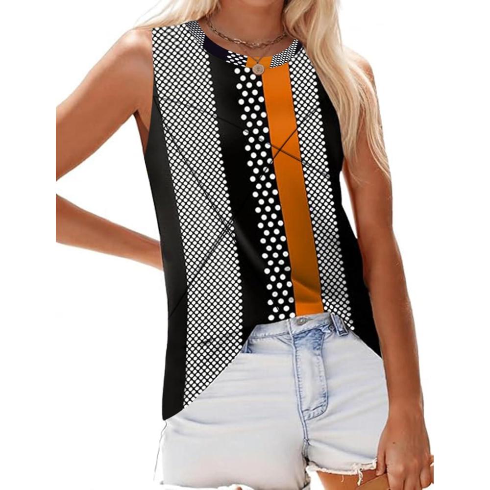 imageZeagoo Beach Vacation Clothes for Women Pleated High Neck Flowy Sleeveless Tank Tops Summer Loose Fit Tunic BlousesKhaki Stripe