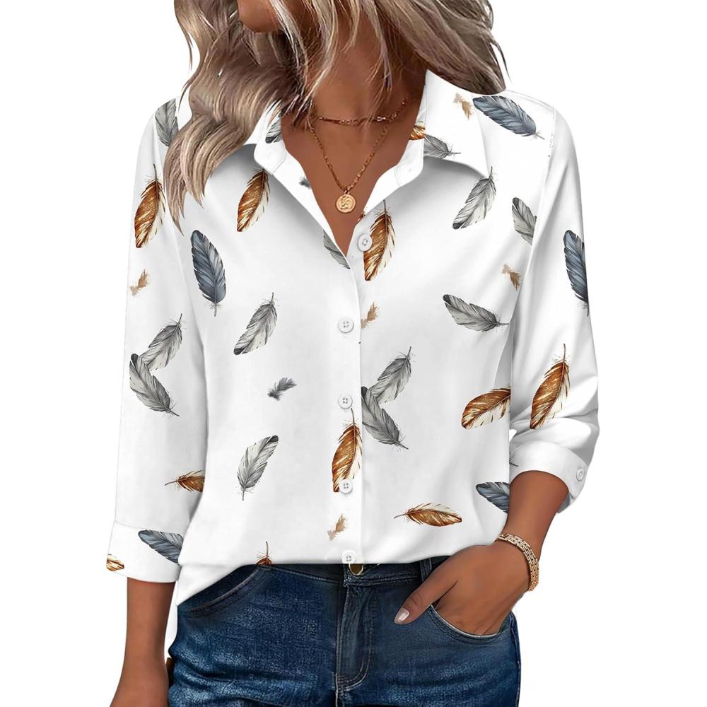 imageZeagoo Button Down Shirts for Women 34 Sleeve Tops V Neck Collared Blouses Business Casual Outfits S2XLDw170