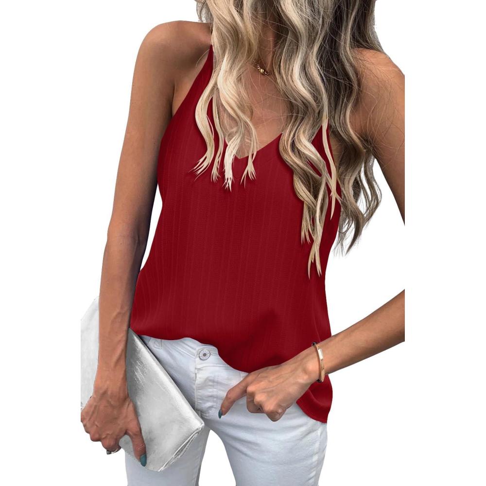 imageZeagoo Camisole Tops for Women VNeck Spaghetti Strap Tank Top Long Sexy Flowy Summer Textured Sleeveless TopsWine Red