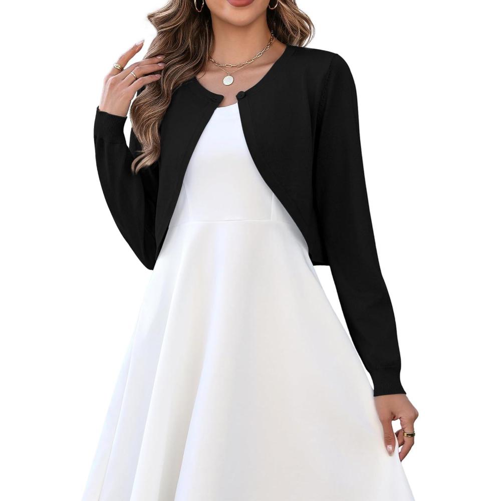 imageZeagoo Cropped Cardigan Sweaters for Women Long Sleeve Knit Open Front Bolero Shrug for DressesAblack