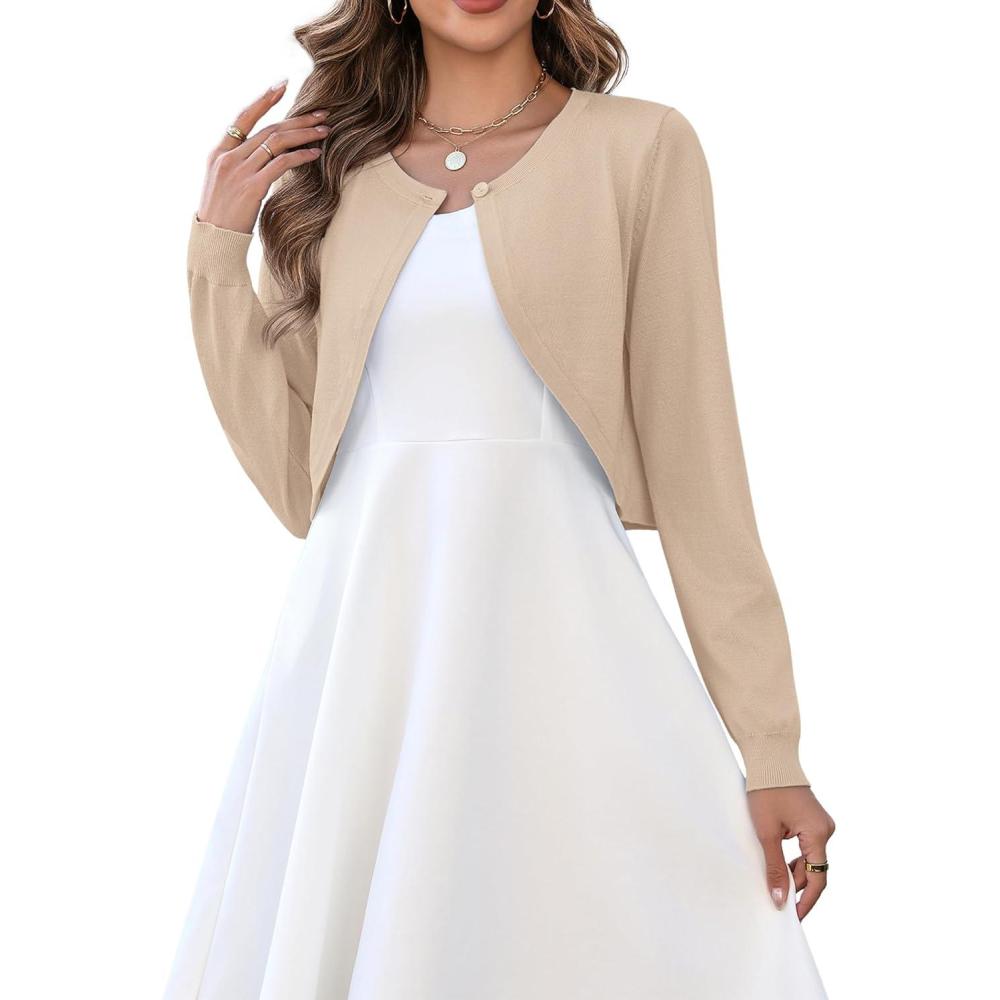 imageZeagoo Cropped Cardigan Sweaters for Women Long Sleeve Knit Open Front Bolero Shrug for DressesApricot