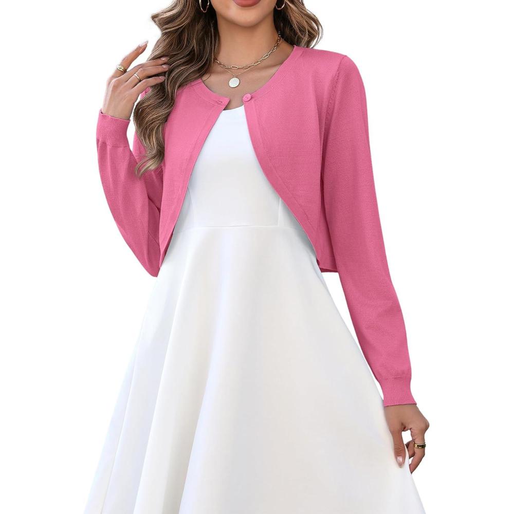 imageZeagoo Cropped Cardigan Sweaters for Women Long Sleeve Knit Open Front Bolero Shrug for DressesHot Pink