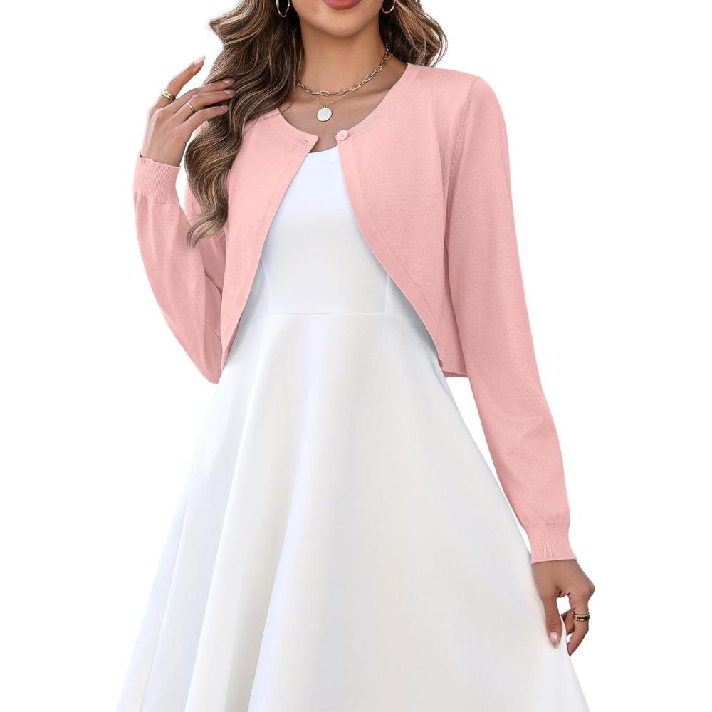 imageZeagoo Cropped Cardigan Sweaters for Women Long Sleeve Knit Open Front Bolero Shrug for DressesLight Pink