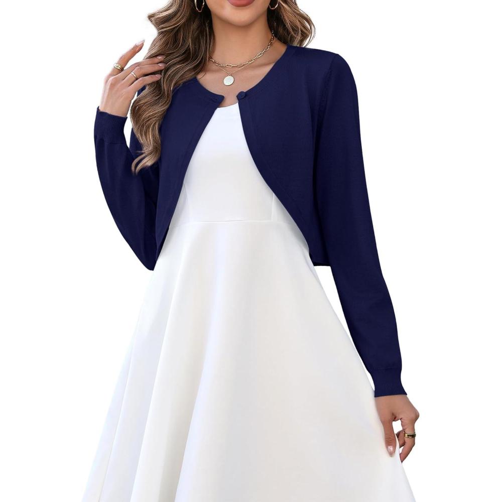 imageZeagoo Cropped Cardigan Sweaters for Women Long Sleeve Knit Open Front Bolero Shrug for DressesNavy Blue