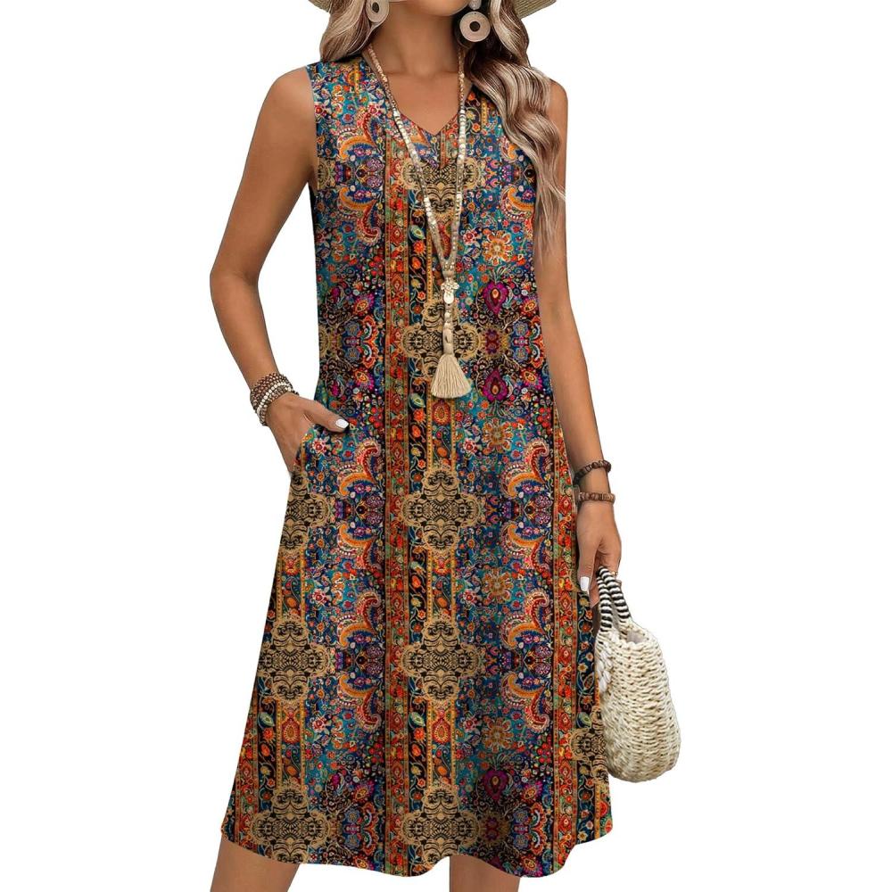 imageZeagoo Summer Dresses for Women 2026 Sleeveless V Neck Casual Midi Tank Dress Beach Vacation Sundresses with Pockets01mz721