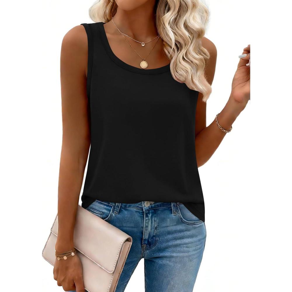 imageZeagoo Tank Top for Women Summer Loose Fit Casual Flowy Sleeveless Tops Trendy Scoop Neck Basic Shirts Tee 2026Black
