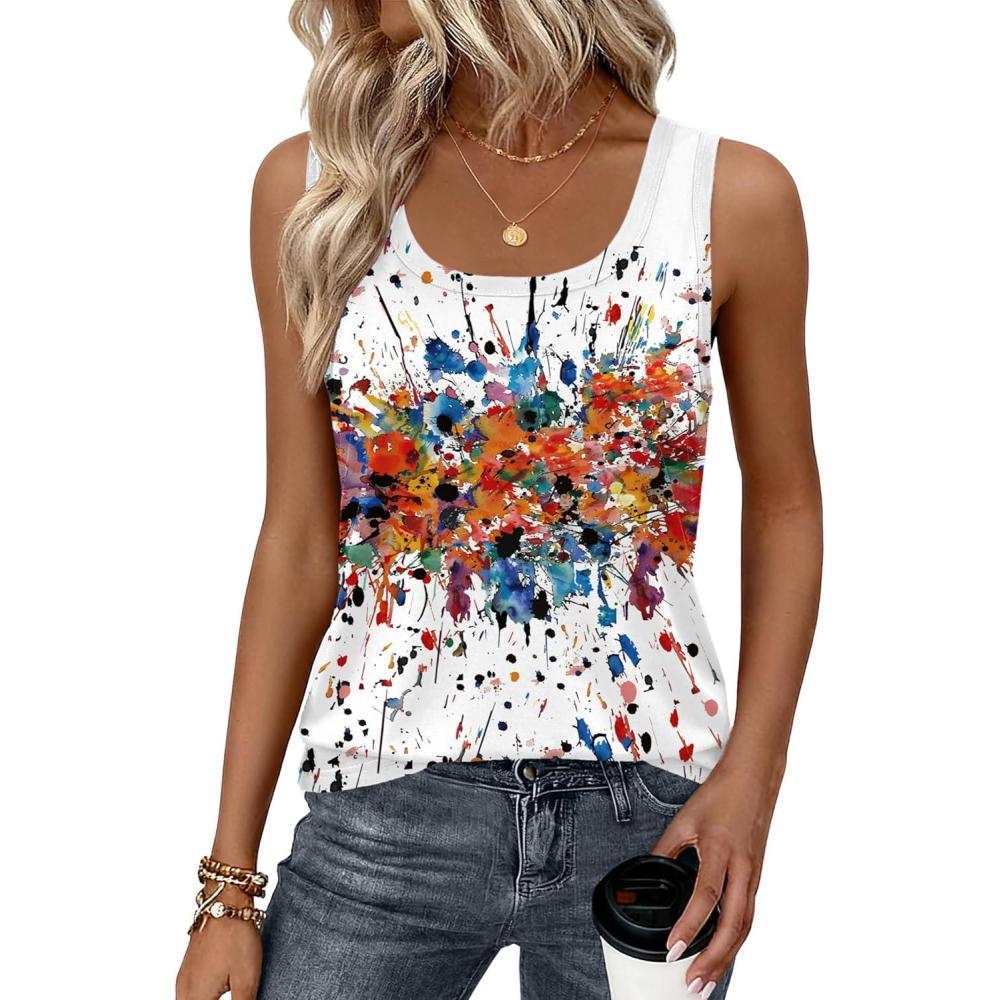 imageZeagoo Tank Top for Women Summer Loose Fit Casual Flowy Sleeveless Tops Trendy Scoop Neck Basic Shirts Tee 2026Cx286colorful Print