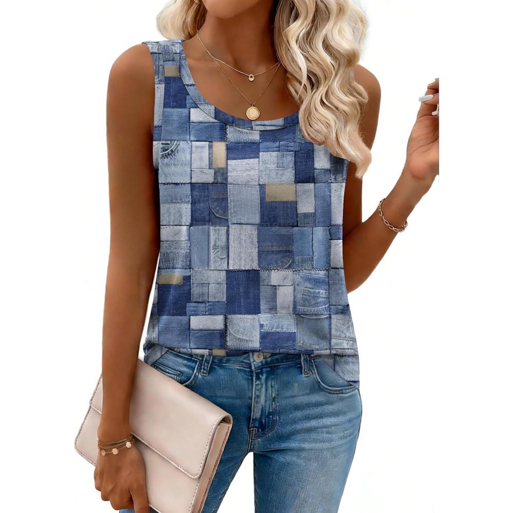 imageZeagoo Tank Top for Women Summer Loose Fit Casual Flowy Sleeveless Tops Trendy Scoop Neck Basic Shirts Tee 2026Jh510multicolor