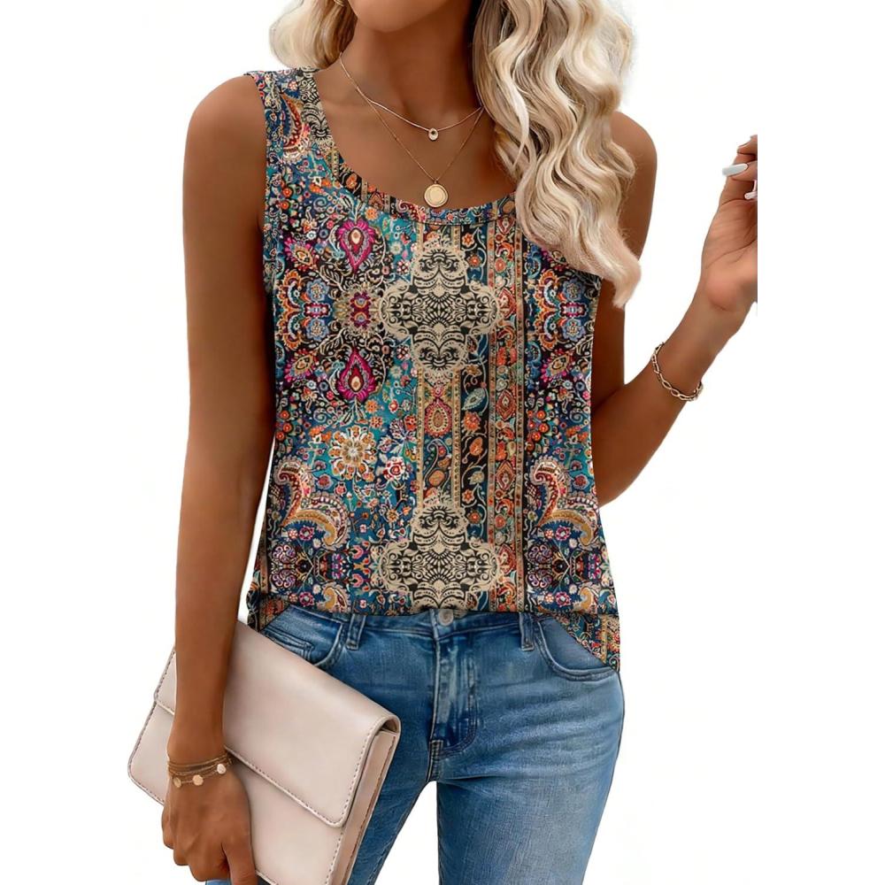 imageZeagoo Tank Top for Women Summer Loose Fit Casual Flowy Sleeveless Tops Trendy Scoop Neck Basic Shirts Tee 2026Mz721brown Bohemian