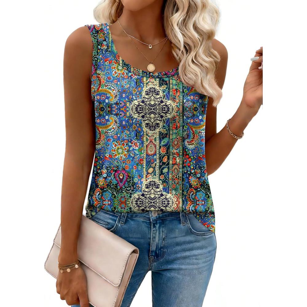 imageZeagoo Tank Top for Women Summer Loose Fit Casual Flowy Sleeveless Tops Trendy Scoop Neck Basic Shirts Tee 2026Mz779blue Bohemian