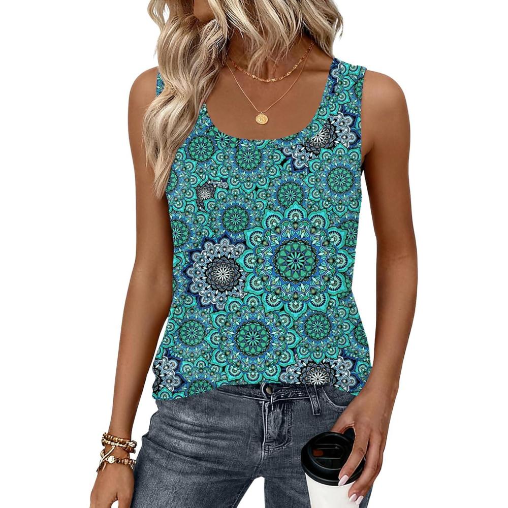 imageZeagoo Tank Top for Women Summer Loose Fit Casual Flowy Sleeveless Tops Trendy Scoop Neck Basic Shirts Tee 2026Mz858green Bohemian