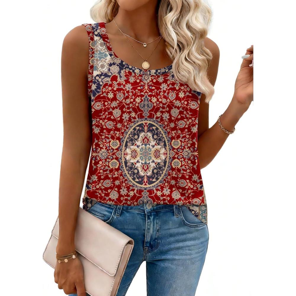 imageZeagoo Tank Top for Women Summer Loose Fit Casual Flowy Sleeveless Tops Trendy Scoop Neck Basic Shirts Tee 2026Mz870red Bohemian
