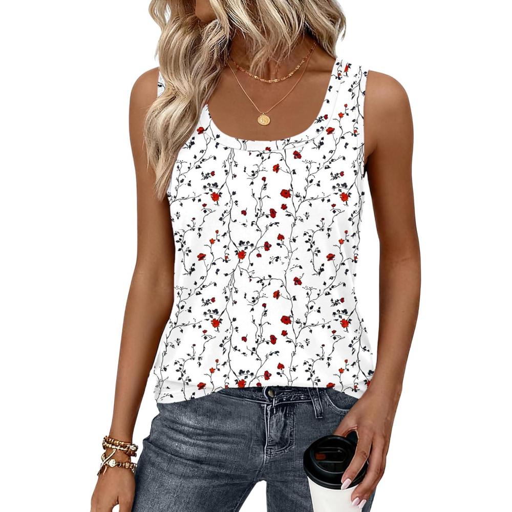 imageZeagoo Tank Top for Women Summer Loose Fit Casual Flowy Sleeveless Tops Trendy Scoop Neck Basic Shirts Tee 2026Sf224floral White