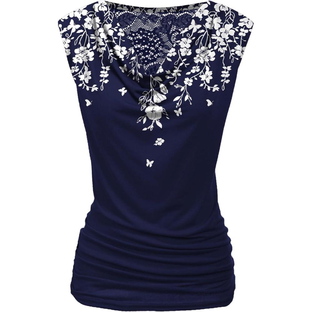 imageZeagoo Tank Top for Women Trendy Going Out Tops Sleeveless Shirts Ruched Business Casual Basic Tunic TopsFloral Sf103