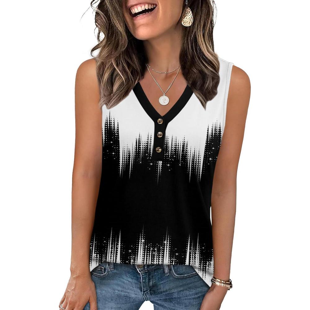 imageZeagoo Tank Tops for Women 2026 Summer Top Henley Shirts Dressy Casual Loose Fit VNeck Button Down Sleeveless Tshirt BlouseJb204