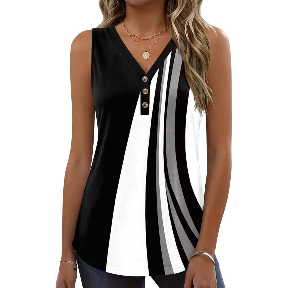 imageZeagoo Tank Tops for Women 2026 Summer Top Henley Shirts Dressy Casual Loose Fit VNeck Button Down Sleeveless Tshirt BlouseJh540