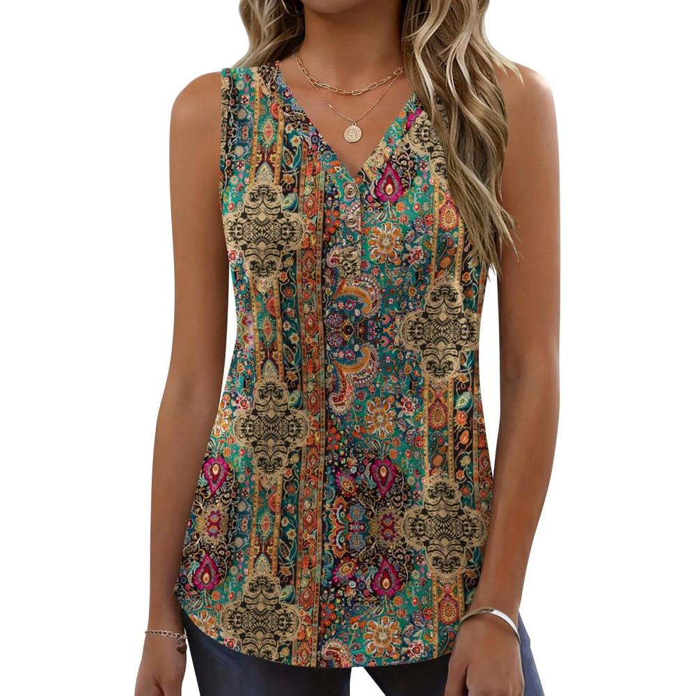 imageZeagoo Tank Tops for Women 2026 Summer Top Henley Shirts Dressy Casual Loose Fit VNeck Button Down Sleeveless Tshirt BlouseMz721