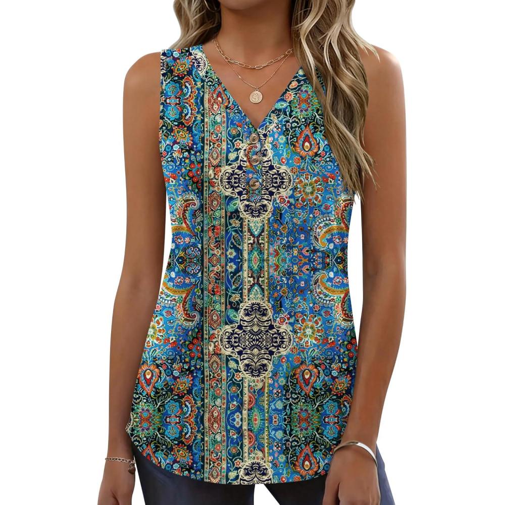 imageZeagoo Tank Tops for Women 2026 Summer Top Henley Shirts Dressy Casual Loose Fit VNeck Button Down Sleeveless Tshirt BlouseMz779