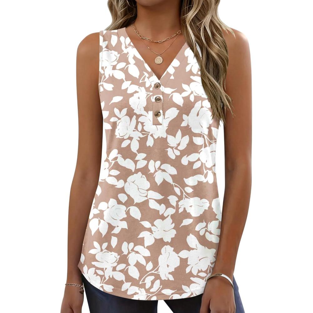 imageZeagoo Tank Tops for Women 2026 Summer Top Henley Shirts Dressy Casual Loose Fit VNeck Button Down Sleeveless Tshirt BlouseSf295