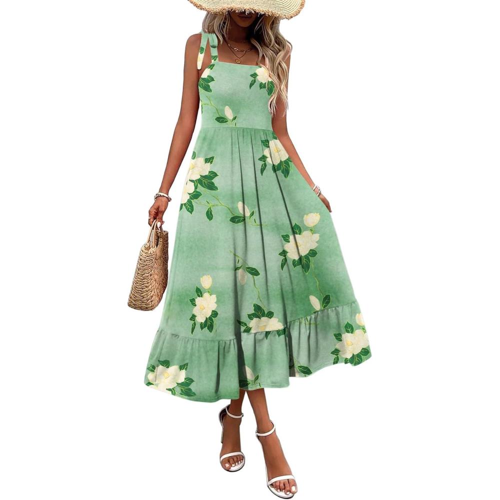 imageZeagoo Women Summer Maxi Dress with Pockets 2025 Spaghetti Strap Sundress Casual Flowy Boho Dress Floral Tiered Beach DressFloral3