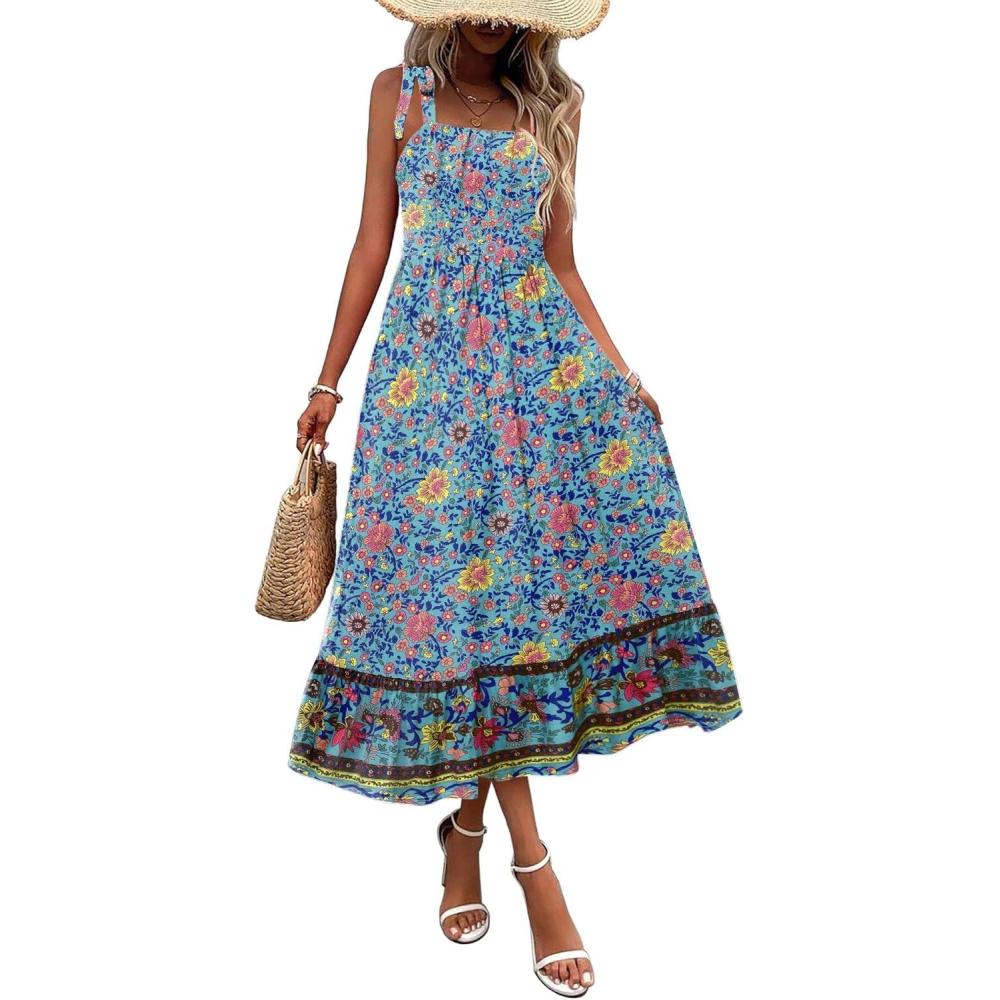imageZeagoo Women Summer Maxi Dress with Pockets 2025 Spaghetti Strap Sundress Casual Flowy Boho Dress Floral Tiered Beach DressPattern1