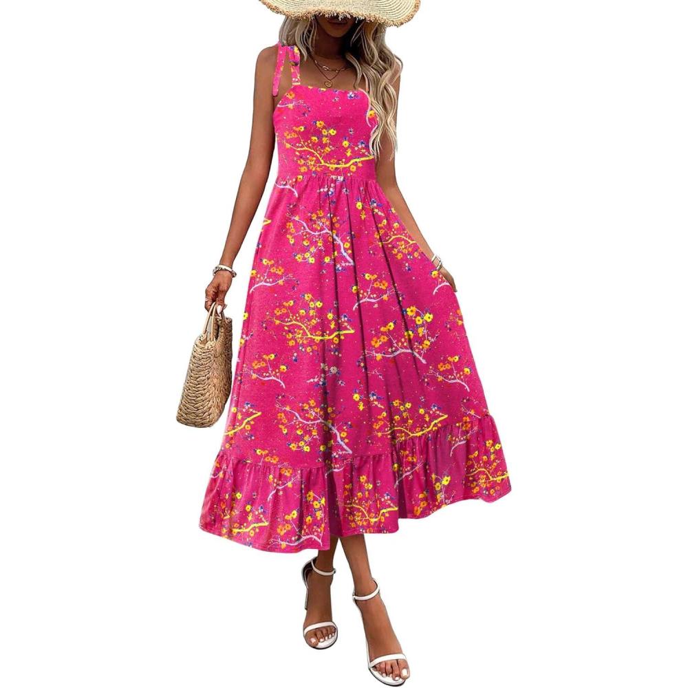imageZeagoo Women Summer Maxi Dress with Pockets 2025 Spaghetti Strap Sundress Casual Flowy Boho Dress Floral Tiered Beach DressPattern10