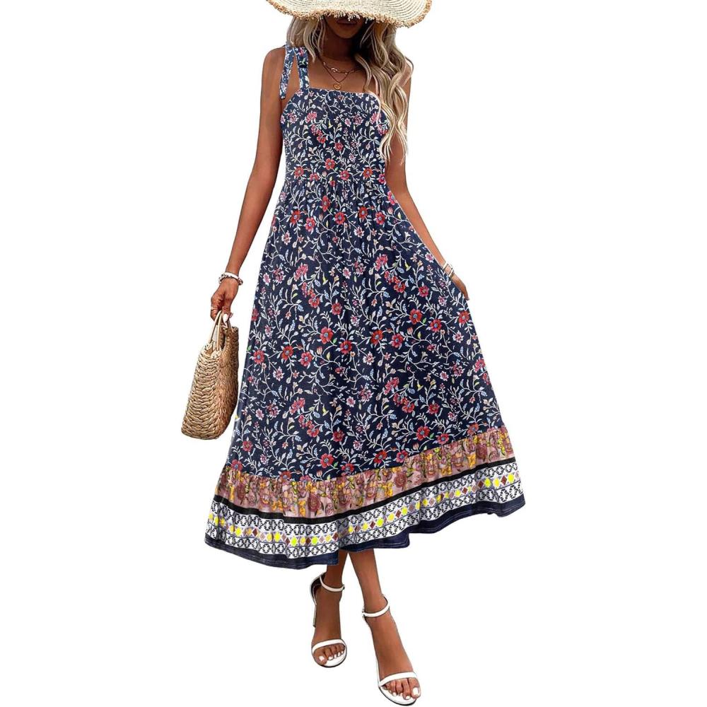 imageZeagoo Women Summer Maxi Dress with Pockets 2025 Spaghetti Strap Sundress Casual Flowy Boho Dress Floral Tiered Beach DressPattern11