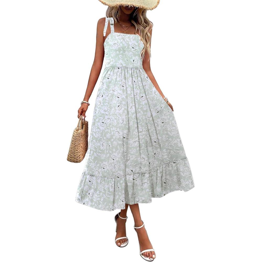 imageZeagoo Women Summer Maxi Dress with Pockets 2025 Spaghetti Strap Sundress Casual Flowy Boho Dress Floral Tiered Beach DressPattern8