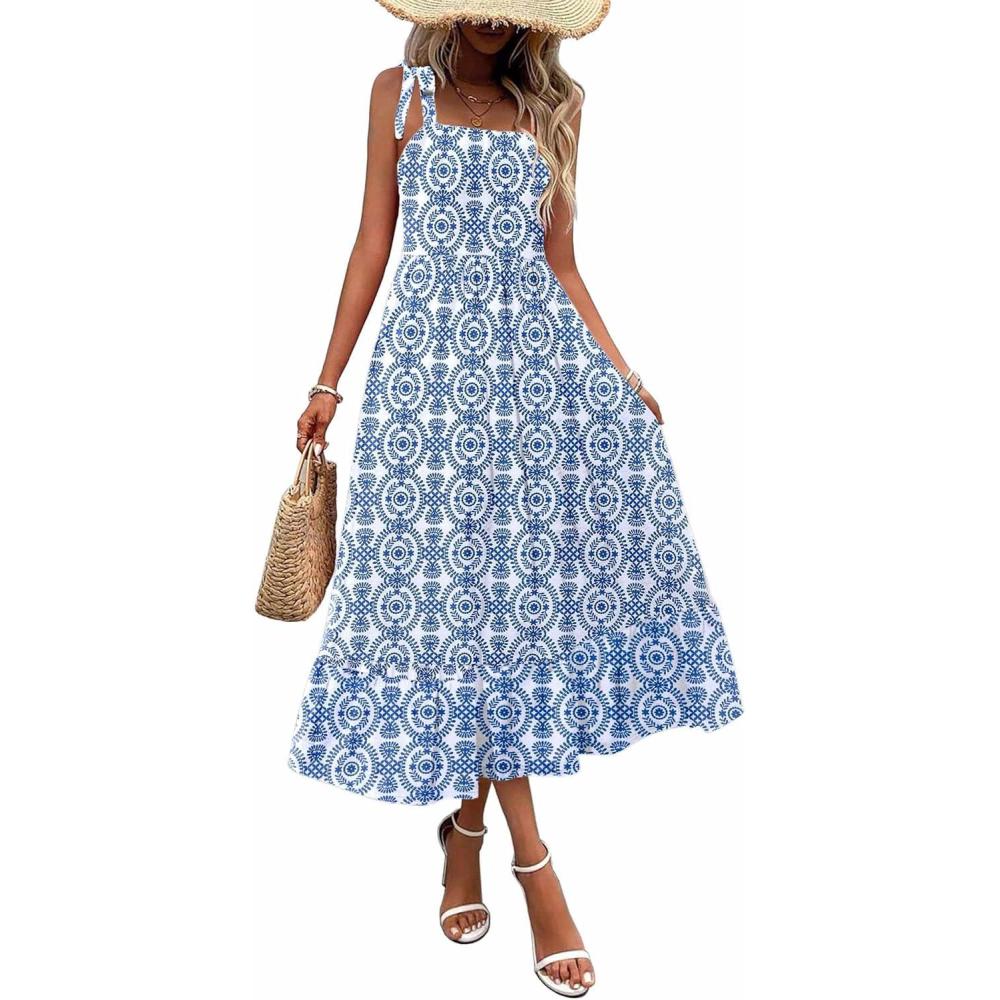 imageZeagoo Women Summer Maxi Dress with Pockets 2025 Spaghetti Strap Sundress Casual Flowy Boho Dress Floral Tiered Beach DressPattern9