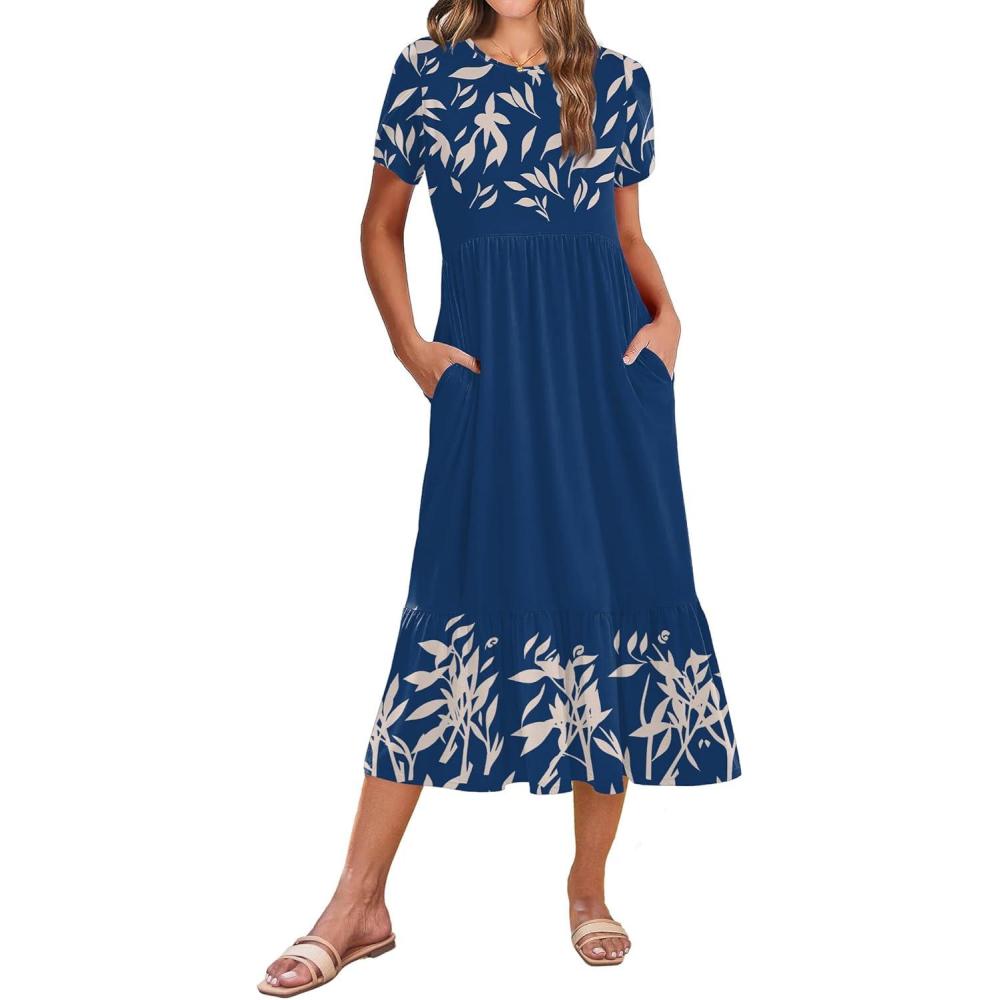 imageZeagoo Women Summer Midi A Line Dress Short Sleeve Casual Flowy Tiered Beach Long Sundress with Pockets 2026 Vacation TravelSp121