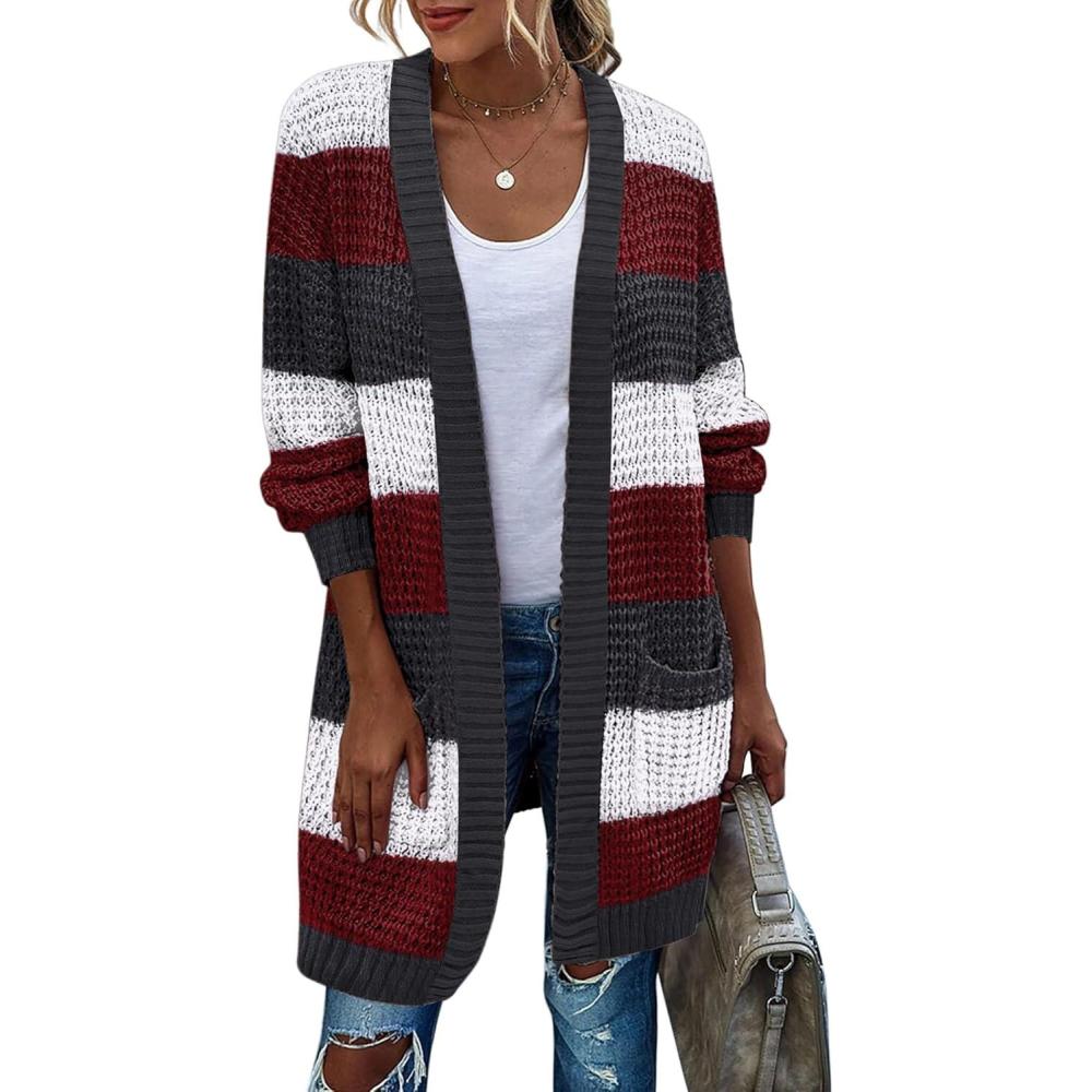 imageZeagoo Womens 2025 Fall Open Front Cardigan Long Batwing Sleeve Chunky Knit Sweater Loose Outerwear Coats with PocketsMulticolor 690