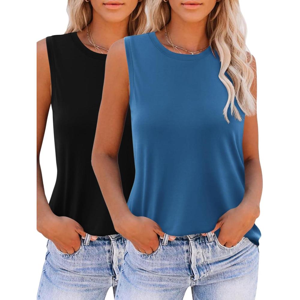 imageZeagoo Womens 2026 Tank Tops Casual Crewneck Sleeveless T Shirts Loose Fit Summer Tunic Blouse2 Packnavy Blue and Black