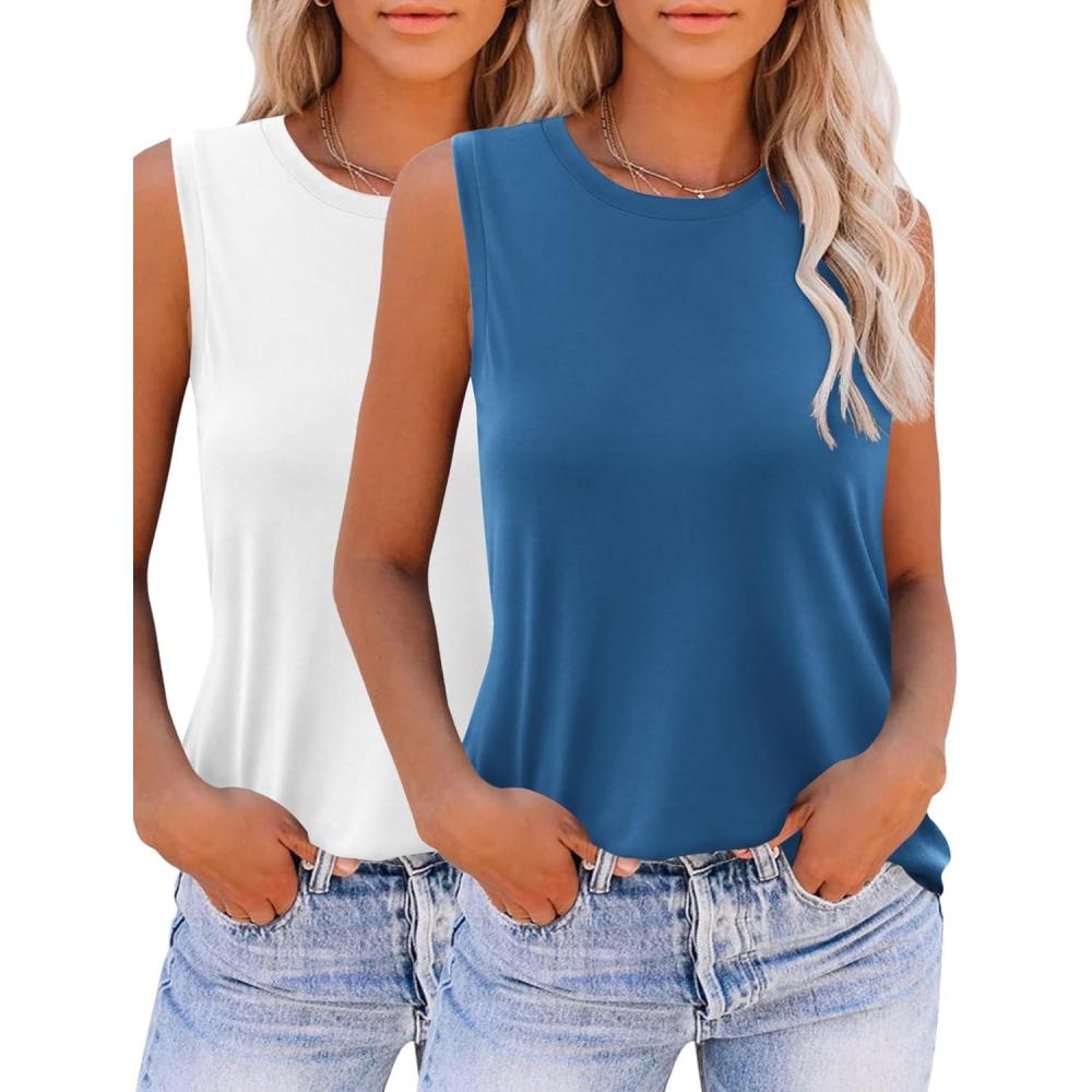 imageZeagoo Womens 2026 Tank Tops Casual Crewneck Sleeveless T Shirts Loose Fit Summer Tunic Blouse2 Packnavy Blue and White