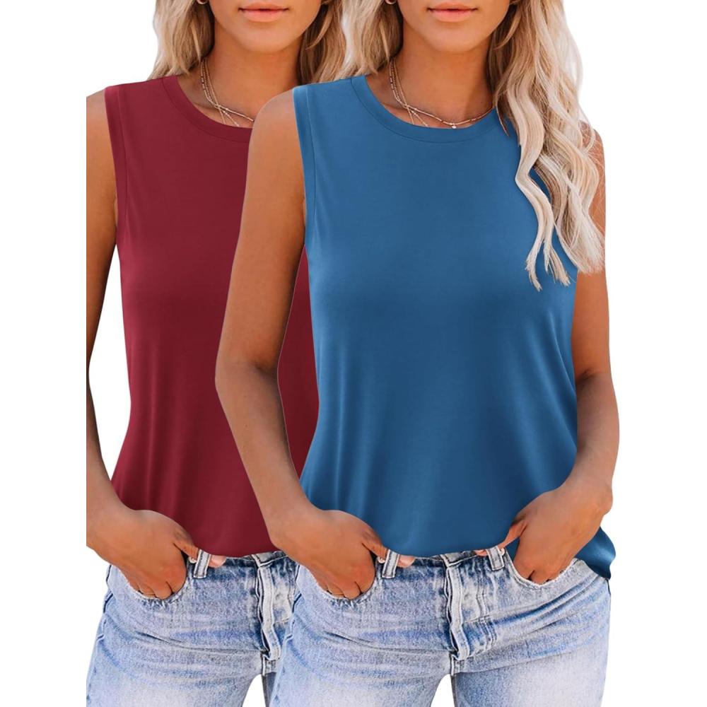 imageZeagoo Womens 2026 Tank Tops Casual Crewneck Sleeveless T Shirts Loose Fit Summer Tunic BlouseWine Red and Blue