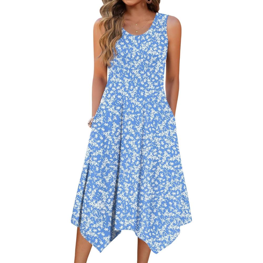 imageZeagoo Womens Casual Dress for Summer Tank Dress Loose Flowy Beach Dress with Pockets Hankerchief Flare Midi Sundress 2026Blue Xh41