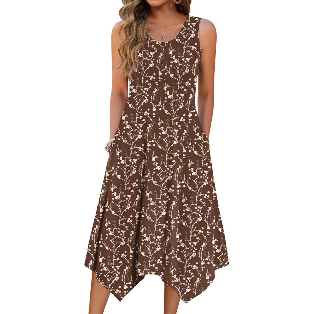imageZeagoo Womens Casual Dress for Summer Tank Dress Loose Flowy Beach Dress with Pockets Hankerchief Flare Midi Sundress 2026Brown Xh267