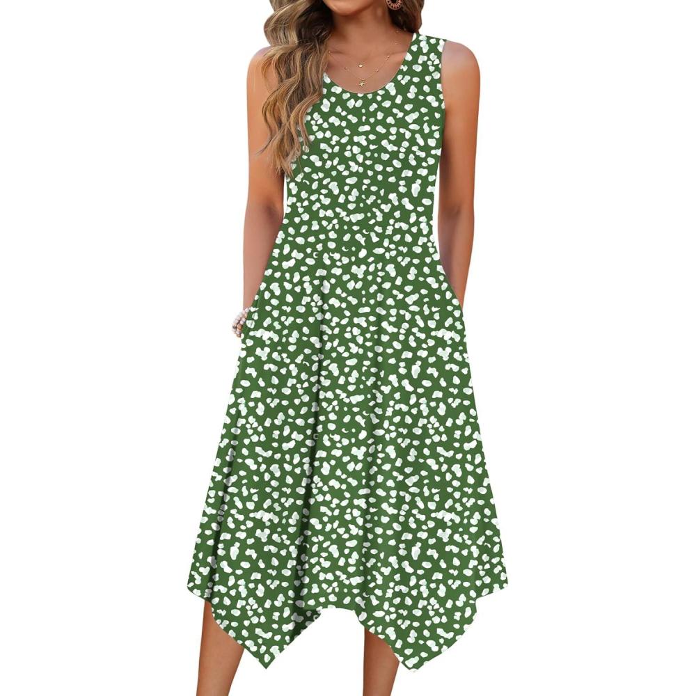 imageZeagoo Womens Casual Dress for Summer Tank Dress Loose Flowy Beach Dress with Pockets Hankerchief Flare Midi Sundress 2026Green Jh560