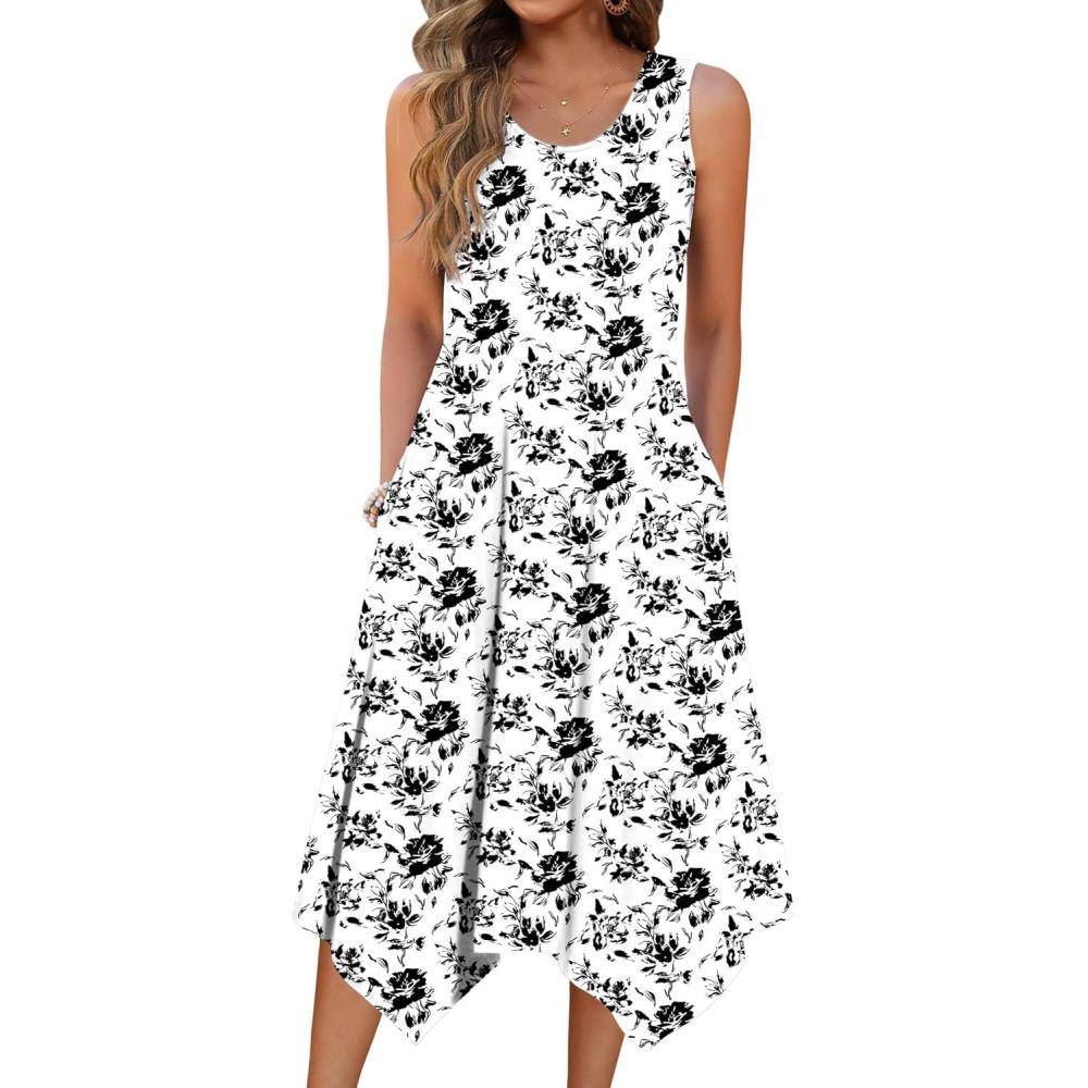 imageZeagoo Womens Casual Dress for Summer Tank Dress Loose Flowy Beach Dress with Pockets Hankerchief Flare Midi Sundress 2026White Sf196