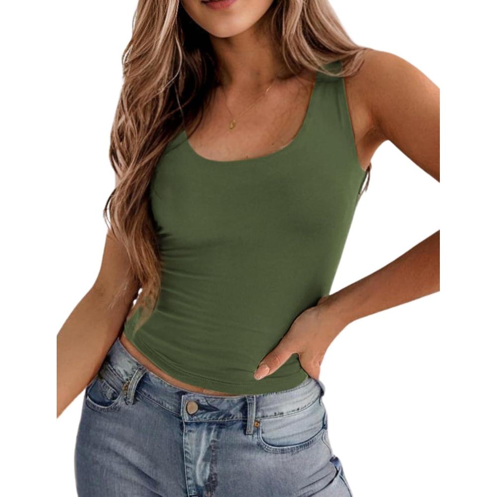 imageZeagoo Womens Double Lined Square Neck Tank Top Sleeveless Basic Crop Tops Trendy Going Out TopsArmy Green